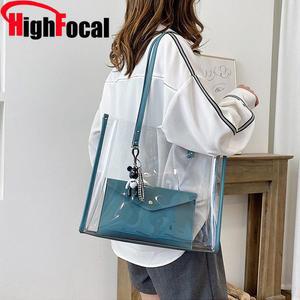 HIGHFOCAL 대형 투명 핸드백 트렌디 PVC 여성 디자이너 토트백 여름 클리어 비치 쇼핑백 B25