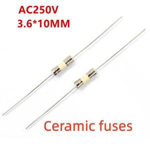 10 개 묶음 빠른 블로우 유리관 퓨즈, 3.6x10mm 5x20mm 6x30mm 250V 800mA 1A 1.25A 1.5A 1.6A 2A 2.5A 3A