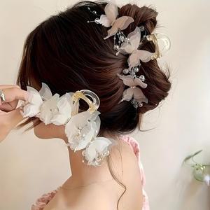 1-2pcs 두꺼운 머리를위한 대형 나비 머리 클로 클립 여성을위한 달콤한 핑크 머리핀 포니 테일에 적합 세