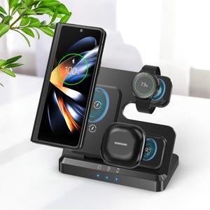 3in 1 무선 충전기 스탠드 삼성 Galaxy S25 S24 S23 / Z Fold Flip 7 6 5 Watch 4 용 고속 스테이션