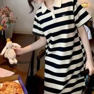 캐주얼 스트라이프 카라 루즈핏 원피스 MFNC-040105