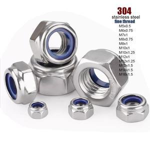 미세 나사 피치 0.5~1.5mm M5 M6 M7 M8 M10 M12 M14 M16 304 스테인레스 스틸 나일론 인서트 잠금 너트 육