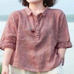 여성 벌룬 소매 면마 블라우스 린넨7부소매티 통기성 탁월