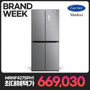 캐리어 인증점 모드비 피트인 427리터 4도어 양문형 냉장고 MRNF427SPH1 실버메탈