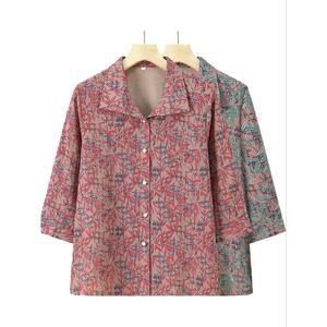 80대 할머니 여름 티셔츠 꽃무늬 칠부 엄마 빅사이즈 카라 선물
