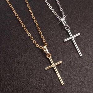 은 기독교 예수 십자가 목걸이 실버 컬러 긴 체인 심플한 펜던트 여성 보석