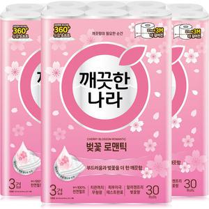 깨끗한나라 벚꽃 로맨틱 3겹 30M 30롤 3개