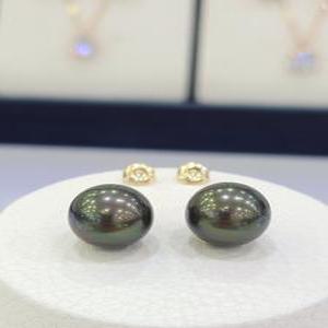 [파이치치]14k 골드 12mm 스왈흑진주 침 귀걸이 GHONG -0012-피코크진주