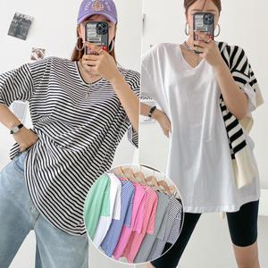 랍빠 브이 루즈핏 박스티 8color 국내생산 코튼 티셔츠 스트라이프 무지 여름 롱기장