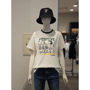 [클라이드앤](김해점)[클라이드 frank stone] 여성 스누피 넥배색 반팔티셔츠 FPCTS871F