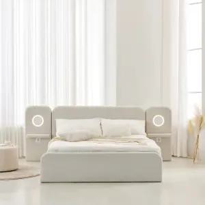 소프티 아쿠아텍스 패브릭 호텔 LED 수납 침대 프레임 Q DF926447