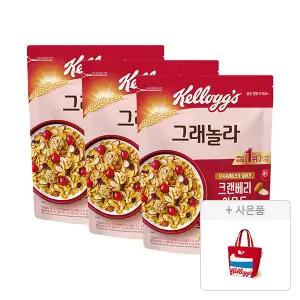 켈로그 크랜베리 아몬드 그래놀라, 500g, 3개 + 증정 (켈로그 리유저블백_빨강,1개)