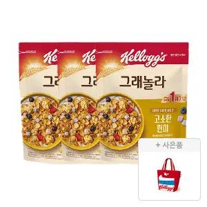 켈로그 고소한큐브 현미 그래놀라 500g, 3개 + 증정 (켈로그 리유저블백_빨강,1개)