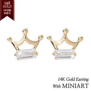 14K GOLD 티아라 왕관 미니 금 귀걸이
