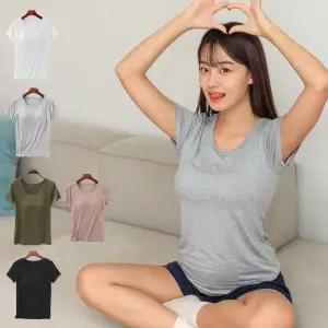 노브라티 브라 티셔츠 모달 캡내장 일체형 브라캡 티셔츠 반팔 이너웨어 홈웨어