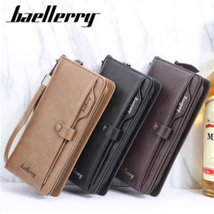 Baellerry 유럽과 미국의 복고풍 비즈니스 남성 지갑 대용량 다기능 긴 지퍼 휴대 전화 가방 클러치