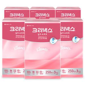 유한킴벌리 크리넥스 실크소프트 250매 3개입 6개