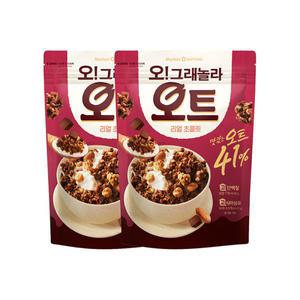 오리온 오그래놀라 오트 리얼초콜릿 360g x 2개 + 오그래놀라 저당 통보리 미니백 30g 증정