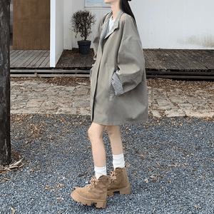 여성 트렌디 아이템 코트 하프 체크 양면 긴팔 트렌치가을 루즈핏 외투 HT3