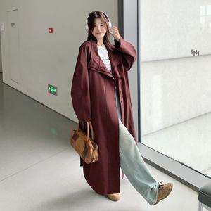 여성 코트 트렌치 레드 한류의 빈티지 가을 루즈핏 슬림 MF3