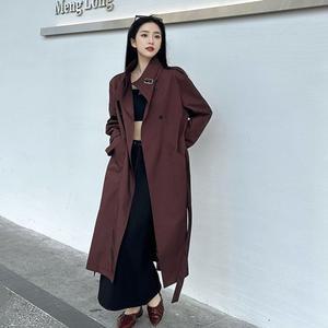 여성 코트 트렌치 레드 더블 롱 가을 벨트 MF3