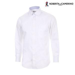[Roberta di Camerino]면혼방 화이트 미니체크 도비 일반핏 긴소매 셔츠 RP5-302-1
