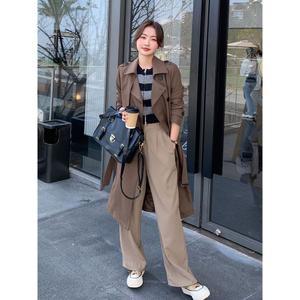 여성 코트 트렌치 프렌치 무드 브라운 롱 키다리 가을 MF3