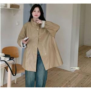 여성 코트 트렌치 카키 PU가죽 롱 가을 헨리넥 캐주얼 MF3