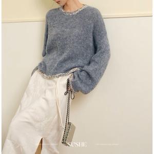 뚜에스틸로 여성 봄 라운드넥 니트 스웨터 파스텔 나비사 엘레강스 라운드 볼륨 소프트 풀오버 ADOR1