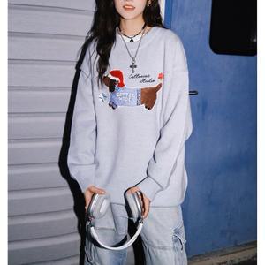 뚜에스틸로 여성 봄 라운드넥 니트 스웨터 자수 루즈핏 라운드 풀오버 ADOR1