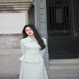 레트로 스타일 세트 긴 소매 카페 아침 회의 슬림핏 외투 반신 스커트