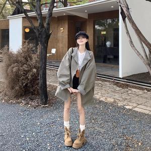 여성 세련도도녀 가을 코트 체크 양면 긴팔 트렌치 루즈핏 외투 OOTD3