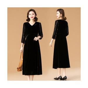 여성원피스 빅사이즈 여실크 벨벳 원피스 실크 골드 패션 엄마룩 미디 스커트 OOTD3
