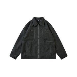 남자점퍼 블루종항공 항공 점퍼 펑크 빈티지 PU가죽 재킷 아우터 분할 패치 포인트 칼라 가죽 원템1