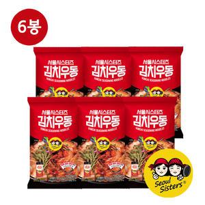 서울시스터즈 김치우동 봉지면 밀키트 캠핑용 얼큰 캠핑요리, 204g, 6봉