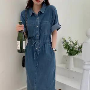 BANHANY ？？당일출고？？멜지스？？ 롤업 데님 스트링 카라 롱 원피스