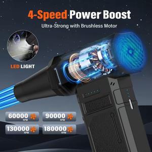 QILILAI 울트라 미니 터보 제트 팬, 다중 노즐, LED 조명, 휴대용 180000RPM PC/가정용 강력한 압축 공기