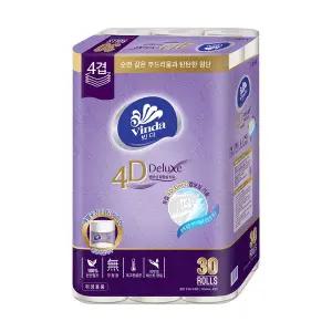 빈다 4D Deluxe 엠보싱 롤화장지 4겹, 23m, 30롤, 1팩