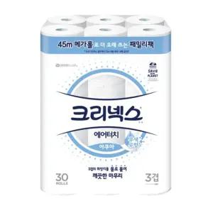 크리넥스 에어터치 아쿠아 3겹 화장지 45m 30롤 1팩 (30롤)