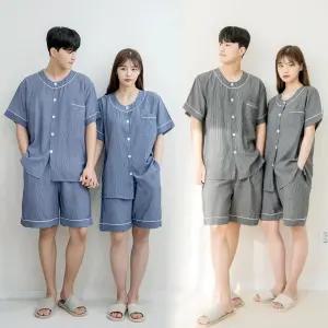 인견 파자마 세트 잠옷 데일리 커플 체크 라운드 상하 여름
