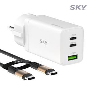 [케이블세트]스카이 필 접지 GaN 65W PD PPS 3포트 멀티 초고속 충전기+CtoC 60W 케이블