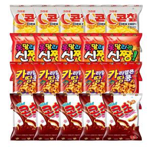 크라운 콘칩 70g 못말리는신짱 120g 카라멜콘땅콩 82g 콘초 66g 각 5개씩 (총20개)