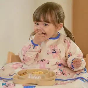 [루나스토리]자기주도 이유식 턱받이 오픈형 풀커버 방수 식탁일체형 앞치마