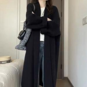 여자 가디건 롱 블랙 니트 아우터 봄가을 코트 ST3