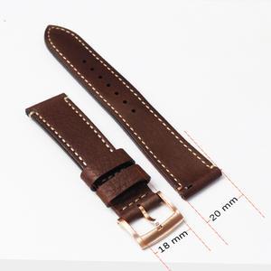 크로노스 기계식 남성용 시계 부품 가죽 스트랩, 플랫 엔드 20 mm 스틸 브론즈 버클 퀵릴리즈