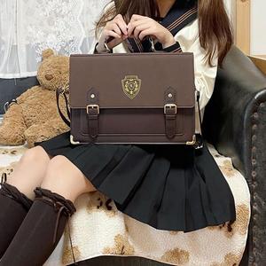 일본풍 일본학생 백팩 옛날 촬영용 레더 소품 빈티지 학생 스쿨백 복고풍 네모 책가방