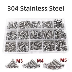 500 340PCS 스테인레스 스틸 M4 M3 너트 키트 나사 기계 볼트 구색 소켓 버튼 미터 세트 M5 육각