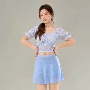 플라워 미들 꼬임 크롭 투피스 수영복 비키니 모노키니 래쉬가드 일체형 치마 세트 몸매보정 여름 휴