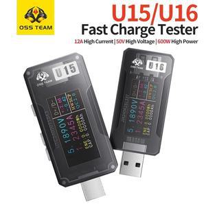 OSS U15/U16 고속 충전 테스터 Type-C USB-A 12A 600W 전류 전압 측정기 휴대폰 용량 도구