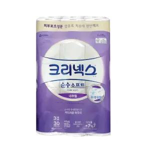 크리넥스 3겹 순수소프트 내추럴  롤화장지 30mm 30롤